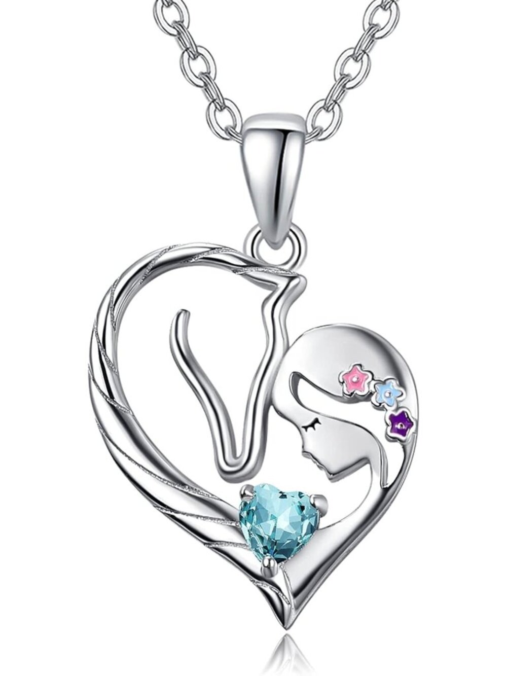Personalized Horse Birthstone Pendant Necklace for Women & Daughters, 925 Silver